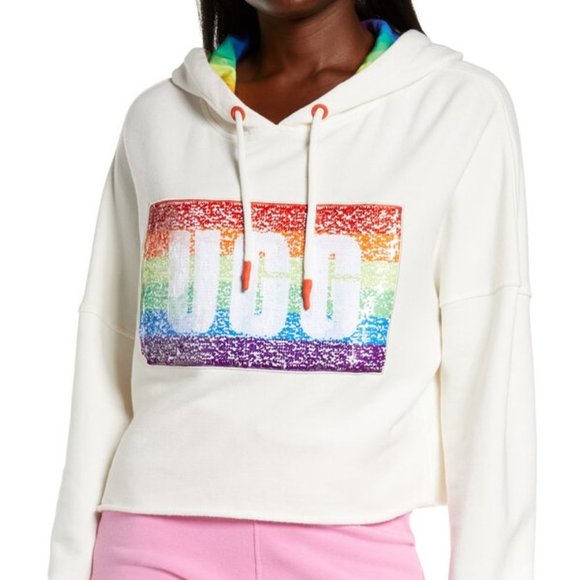 UGG Pride Keira  Crop Hoodie Rainbow Sequins - Picture 1 of 2